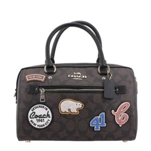 Coach Rowan Varsity Satchel Signature Canvas Ski Patches Crossbody Bag